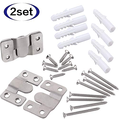 2 Sets Furniture Flush Mount Bracket-Headboard Wall Mount Hardware-Large Picture Hangers-Mirror Hook Matching Hook-Stainless Steel Interlocking Z Clips (Large,with Screws and Expansion Plastic Plug)