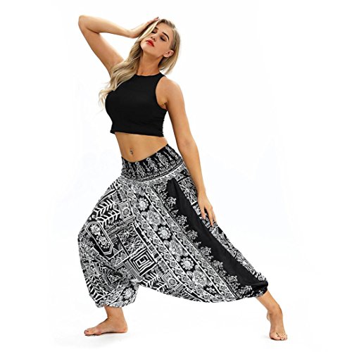 Yoga Pants,Women Casual Loose Yoga Trousers Baggy Boho Aladdin Jumpsuit Harem Pants (Black, Free Size) - Thumbnail 3