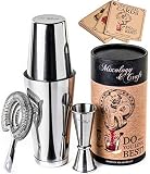 Cocktail Shaker Boston Shaker Set: Professional Weighted Martini Shakers with Cocktail Strainer and Japanese Jigger | Portable Bar Shaker Set for Drink Mixer Bartending | Exclusive Recipes Bonus