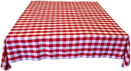 Gingham/Checkered Square 100% Polyester Restaurant Style Tablecloth/Overlay for Country Style Picnic, Park Party (48"X48" Inch, Red)