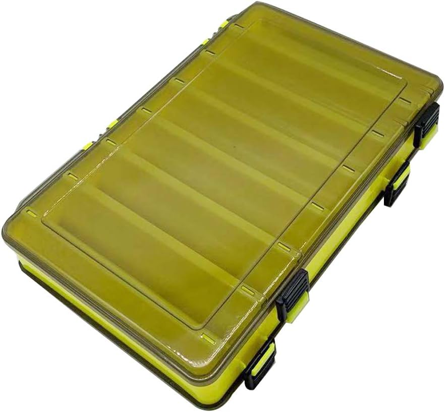 12/16 Compartments Double Sided Fishing Tackle Box Visible Hard Plastic Clear Fishing Lure Bait Squid Jig Minnows Hooks Accessory Storage Case Container (16-Compartment Double-sided-yellow): Home Improvement