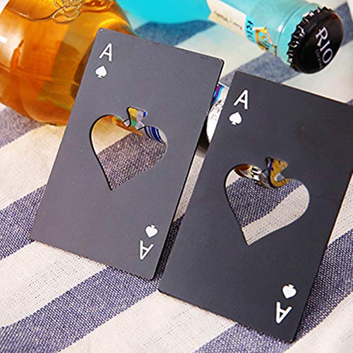 Airoads Ace Of Spades Bottle Opener Credit Card Size Pocker Cap Opener Portable Stainless Steel Can Opener (2 Pack Black & Silver)