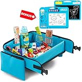 Kids Travel Tray, Toddler Car Seat Travel Tray, Toddler Lap Tray, Play Tray for Car Seat and Stroller (Blue)