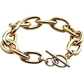 Sugar and Cloves 18K Gold Plated Chunky Toggle Clasp Bracelet, Gold Plated Over Stainless Steel, 7 Inch, Tarnish Proof, Hypoallergenic, Nickel Free