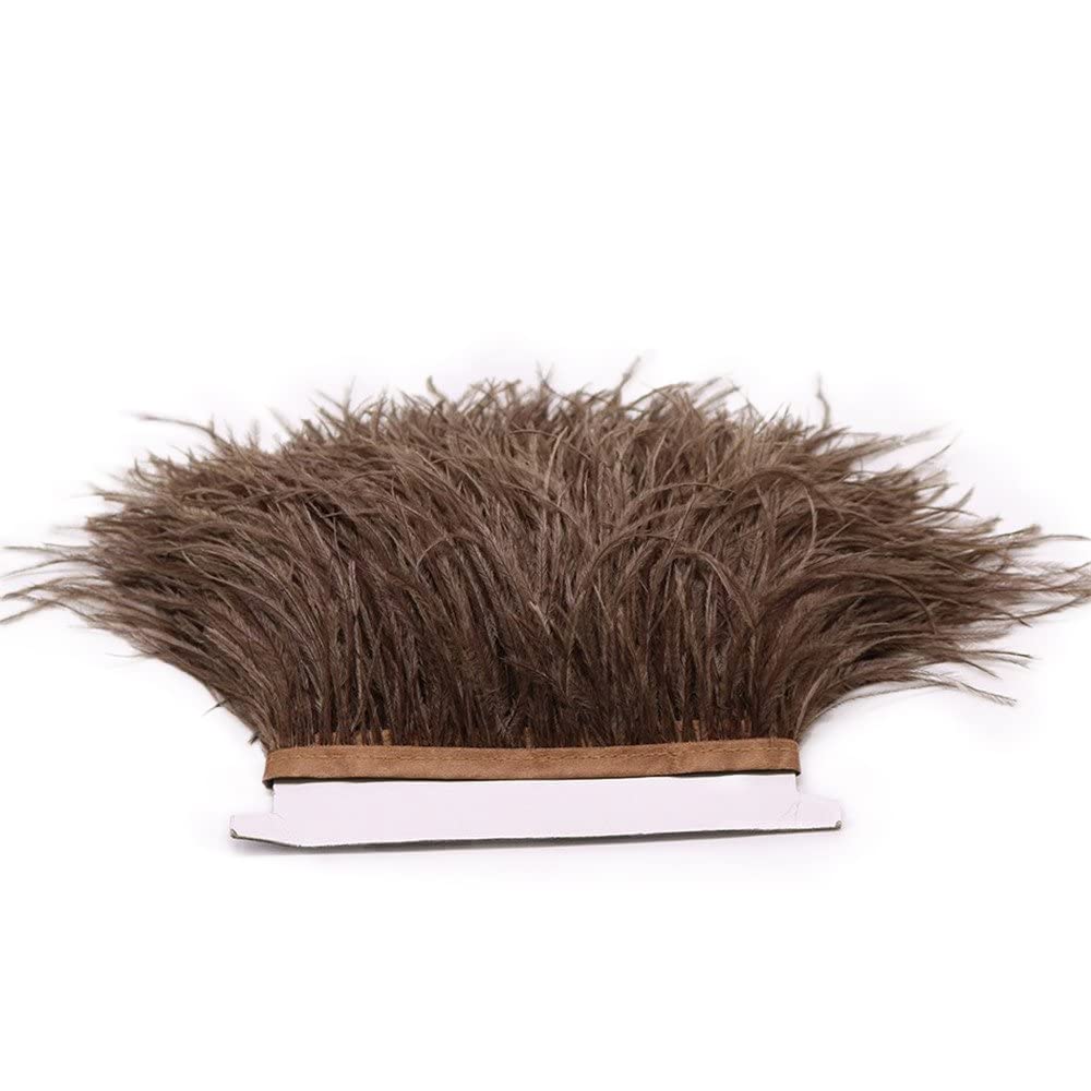 FQTANJU 2 Yards Soft & Natural Ostrich Feathers Fringe Trims Ribbon Used for Dress, Sewing, Craft Clothing, Lighting Decoration, Clothing DIY, etc. (Brown)