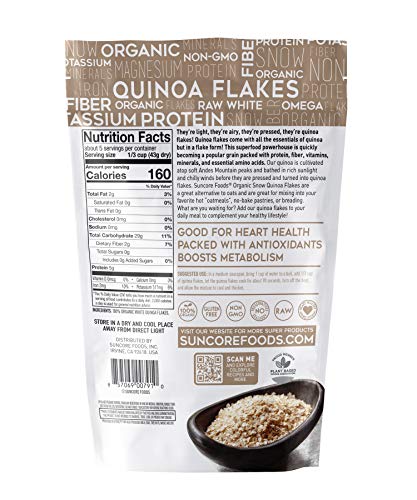 Suncore Foods - Premium Quality 100% Organic Quinoa Flakes, Hot Cereal, 8oz, Gluten-Free