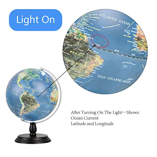FUN GLOBE World Globe Desktop Education Geographic Interactive Earth Globes for Kids & Adults for Educational Toys/Office Supplies/Indoor Decorations/Holiday Gift (Navy 10 in)