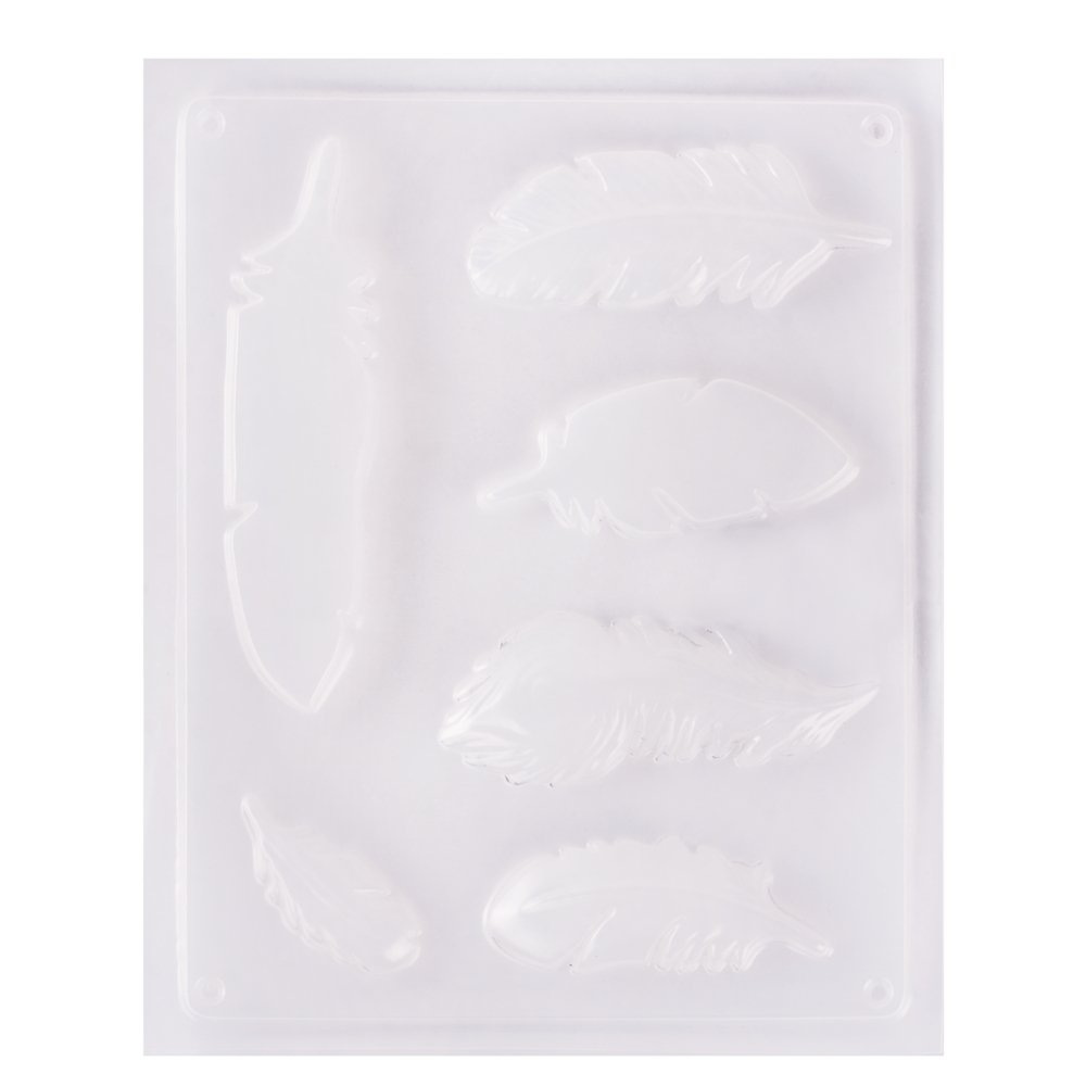 Rayher Casting Mould for Concrete Crafts, Feather Mould for Soap, Resin, Sugarcraft or Chocolate, Tray with Six Feather Designs, 6-14.5x2.5-4.3cm, 36086000