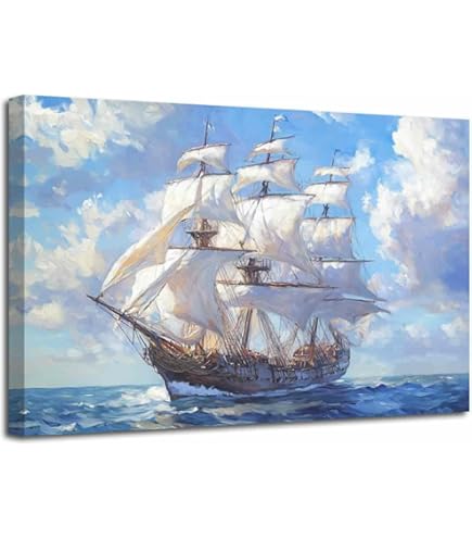 Amazon.com: Pirate Ship Wall Art Viking Ship Canvas Nautical On