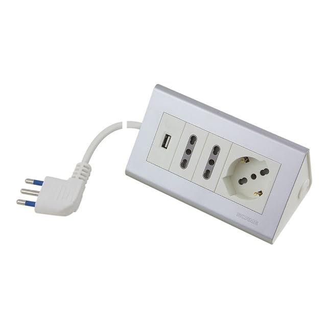 title=Poly Pool PP2594 Presa Multipla da Scrivania con 3 Prese 2 m di Cavo e Presa USB