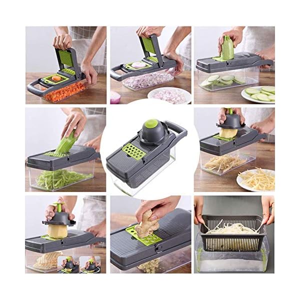 FUKTSYSM-Mandolin-Slicer-Newest-Design-Vegetable-Chopper-11-in-1-Mandoline-Slicer-Adjustable-Vegetable-Cutter-Vegetable-Cutter-with-Julienne-Grater-Include-Clean-Brush-and-Hand-Guard FUKTSYSM Mandolin Slicer - Newest Design Vegetable Chopper, 15 in 1 Mandoline Slicer Adjustable Vegetable Cutter…