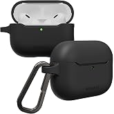 MAGEASY Skin AirPods Pro 3 Case with Metal Carabiner Clip, Shockproof Cover for Apple AirPods 3 Pro Case with MagSafe Wireless Charging, Silicone Stain-Resistant Protective Case (Black)