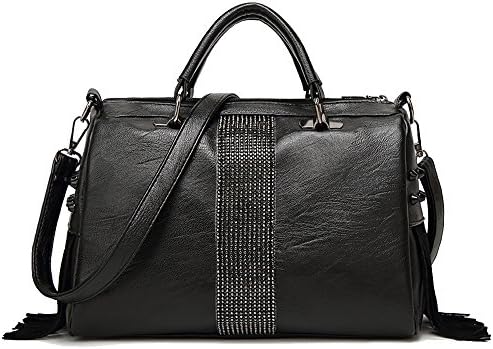 HLBag Women Fashion PU Leather Handbag Purse Work Casual Colorblock Crossbody Shoulder Bags (Black V2)