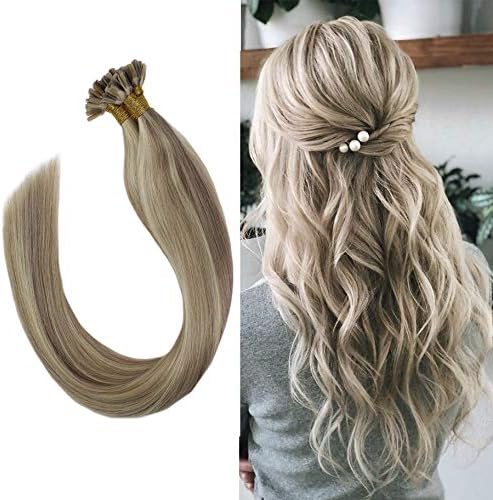 YoungSee Real U Tip Hair Extensions Ash Brown with Bleach Blonde Utip Hair Extensions Human Hair Pre Bonded Human Hair Extensions 20inch 50grams 50strands