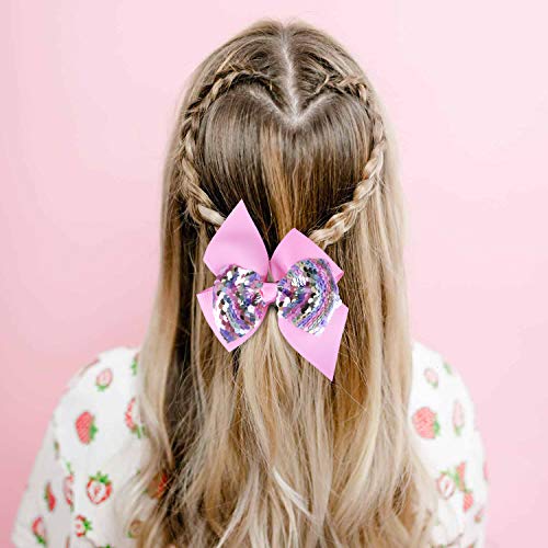 image for SIQUK 20 Pieces Sequin Bows 4.5 Inch Hair Bows Reversible Sequin with 