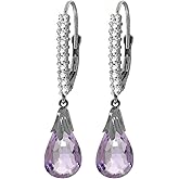 Galaxy Gold GG 6.3 Carat 14k Solid White Gold Diamond Leverback Earrings with Natural Briolette Amethysts