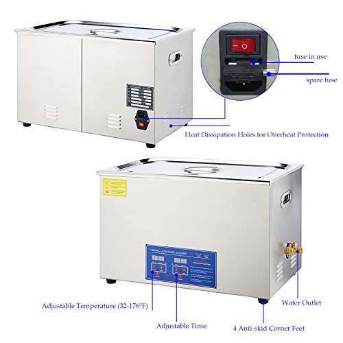 30L Ultrasonic Cleaner with Digital Timer & Heater, Professional Ultrasound Jewelry Cleaning Machine for Parts Denture Ring Watch - Thumbnail 4