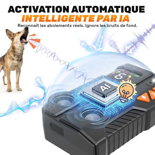 Anti Aboiement Chien Ultrason Puissant AI, 2 Émetteur Ultrason Chien, 6 Sensibilités 3 Intensités, Ultrasons Anti Aboiement Intérieur Extérieur, Solutions Anti-Aboiement Pour Chiens IPX6 Rechargeable