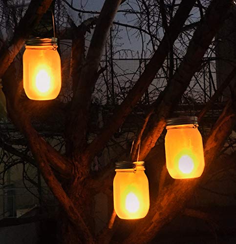 image for Aubasic Solar Mason Jar Flames Lights Upgraded, 4 Pack Flickering Flam