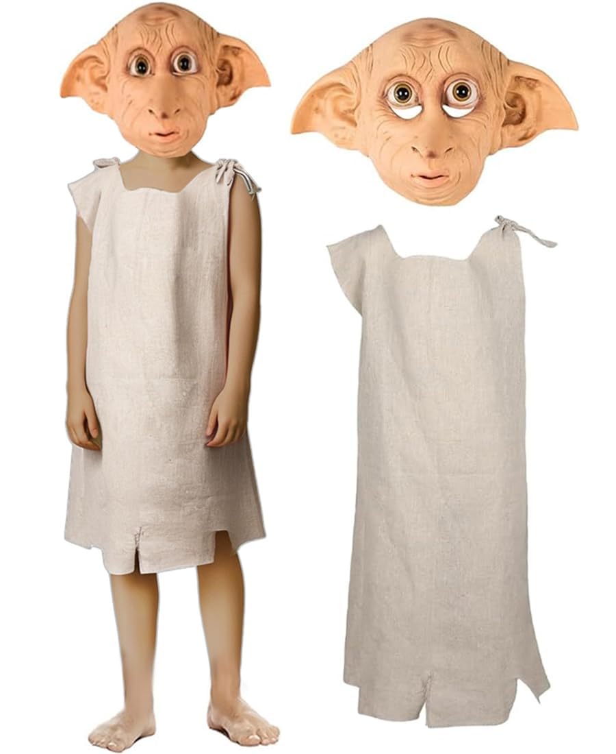 SINSEN Dobby Costume for Kids House Elves Costume Dobby Mask Shirt Halloween Cosplay Outfit for Boys Girls 4-10 Years
