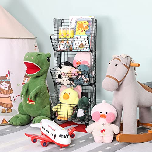 Outdoor Toy Storage Basket, Play Kitchen Organizer with S-Hooks,3 Tier  Rolling Storage Cart Garage, Pantry F