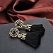 DZT1968 Women Girl Vintage hollow Crystal Tassel Dangle Stud Earrings Jewelry (Black)