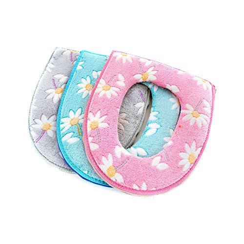Ya Jin Flowers Toilet Seat & Lid Cover Soft Warmer Plush Closestool Seat Cushion Pads Set Pink