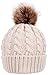 Simplicity Womens Winter Beanies Hand Knit Faux Fur Pompoms Beanie Hats, Beige