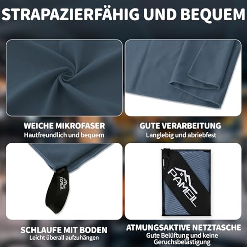 Pameil Microfibre Towel Set of 3 (160 x 80 cm Large Bath Towel + 2 Pieces 80 x 40 cm Small Towel), Travel Towel Quick-Drying Microfibre Towels for Fitness Sauna