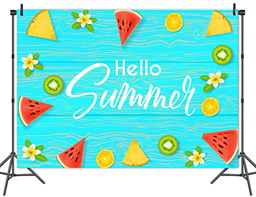 Fanghui 7x5ft Cartoon Blue Sea Summer Fruits Photography Backdrop Watermelon Kiwifruit Lemon Flowers Background Decoration Kids Baby Shower Tea Birthday Party Birthday Photo Booth Props