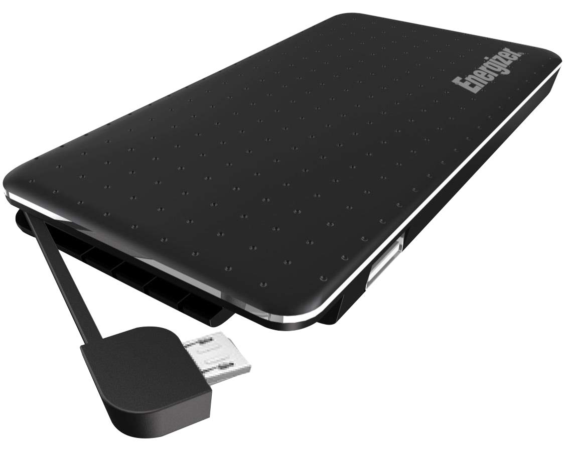 Energizer Portable Charger – 5000 mAh Universal Portable Charger with Integrated MicroUSB Cable, 4 LED Lights that display battery charge level, for Smartphone/Tablet and other Mobile Devices