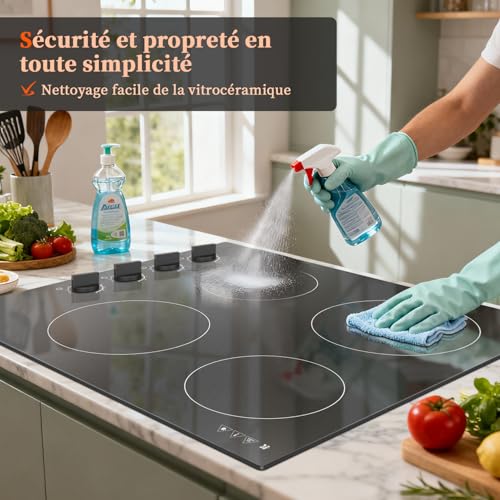 Karinear 4-burner ceramic hob, 60 cm built-in ceramic hob with rotary buttons, 4 burners 6000 W, automatic switch-off, 220 V, without socket