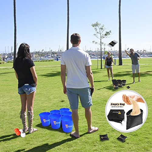 12 Pack Giant Buckets and Balls Yard Tossing Game Set with Carrying Bag