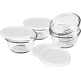 Anchor Hocking Glass Ramekins, 6 Ounce Glass Custard Cups with Lids, Set of 4
