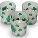 Shamrock Candle Holders - Set of 3 Frosted Votive Candle Holders with LED Candles Included - Glittery Green Shamrock Design