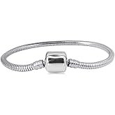 LSxAB Women Moments Smooth Snake Chain for Charm Bracelet Stainless Steel Silver Gift for Granddaughter Girlfriend Auntie Daughter Mom BFF Birthday Anniversary Christmas