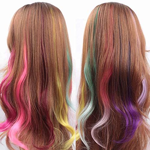 30 Pcs Colored Wave Clip in Hair Extensions 21 Inch Multi-Colors Party Highlights Clip in Synthetic Hairpiece Heat-Resistant Synthetic Hair Extensions Rainbow colors for women girls kids gift