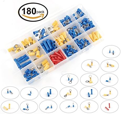 Seah Hardware 180 pcs Insulated Electrical Wiring Terminals Wire Terminal Crimp Connector Kit with 18 Size Assortment Terminal Set