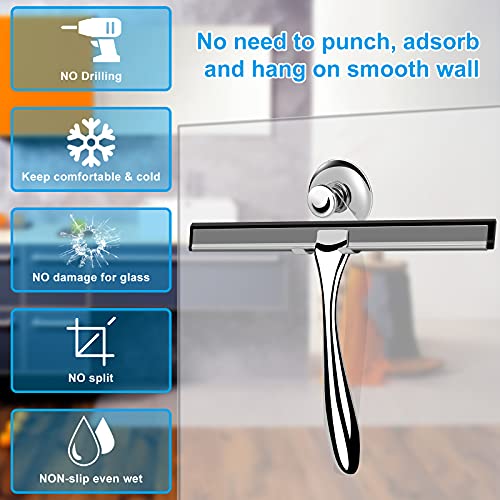 Duschabzieher Edelstahl Fensterabzieher Duschwischer mit Wandaufhänger ohne bohren Silikon-Wischlippe Fensterabzieher für Badezimmer, Spiegel, Fenster, Glasreinigung, Dusche, Badezimmer, Autoscheiben