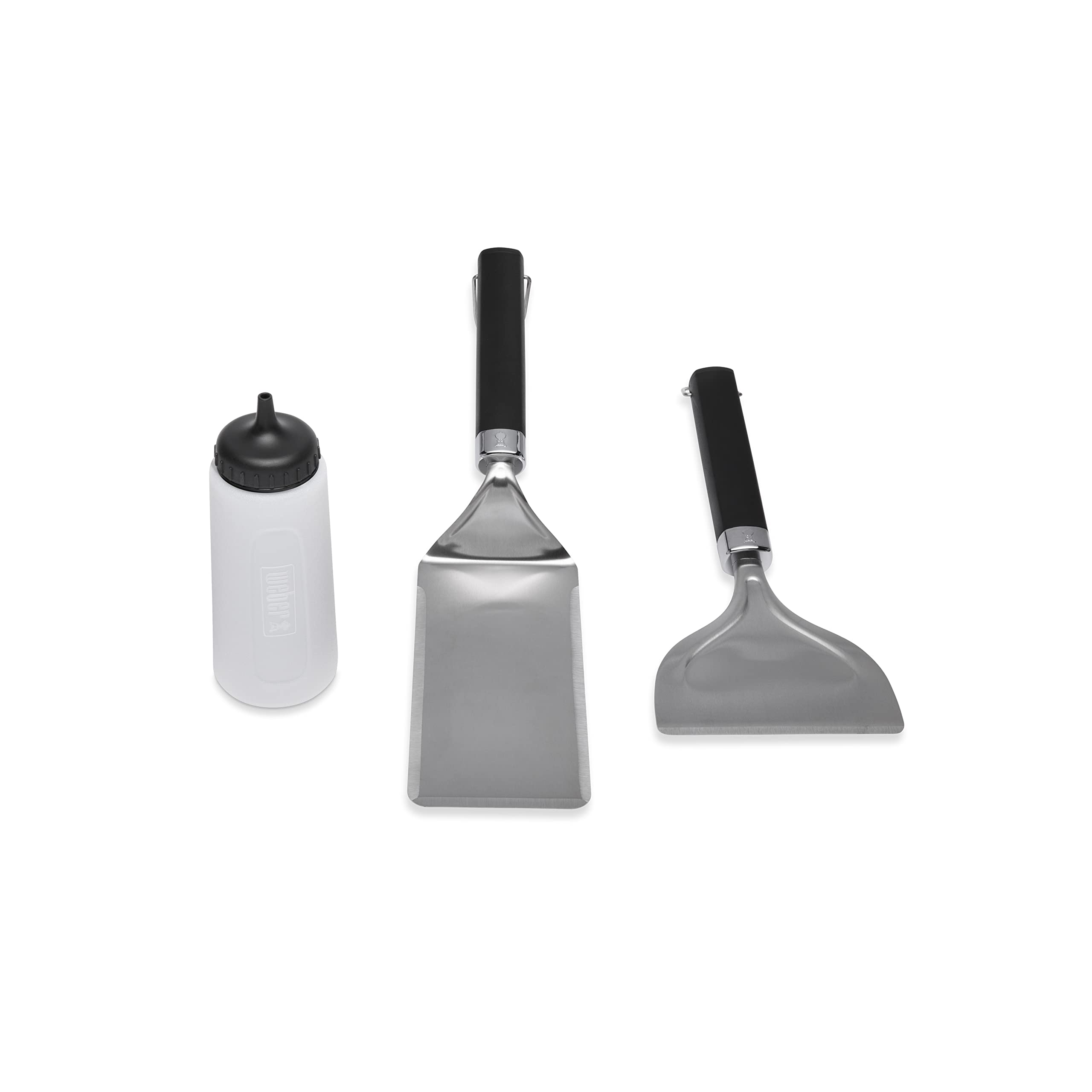 Weber Griddle Starter Set / 3-Piece BBQ Accessory Set, Includes Barbecue Griddle Spatula, Scraper & Squeeze Bottle, Dishwasher-Safe, Non-Slip Silicone Handles, Stainless Steel Blades