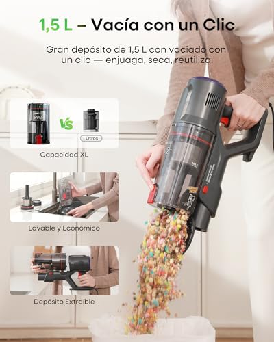 FamiVac FV2 Aspiradora con Cable, 65Kpa/600W Aspirador Potente con Cepillo para Colchón, 1,3KG Ligera, Cable 7M, 1,5L, Cepillo Antienredos & Autoportante para Alfombras, Suelos, Pelos de Mascotas