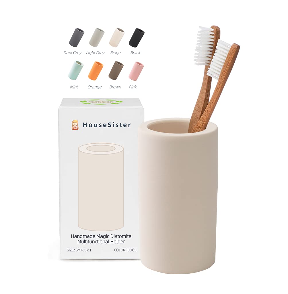 HouseSister Organic Diatomite Toothbrush Toothpaste Makeup Brushes Razors Holder Bathroom Countertop Organizer Stand Cup Organizer (Beige)