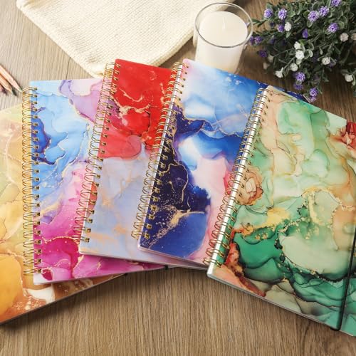 Koogel 5PCS Spiral Notebook A5, Hardcover Spiral Journal 400 Sheets College Ruled Notebook with Marble Pattern Covers for Ladies Women Gift Office School Supplies