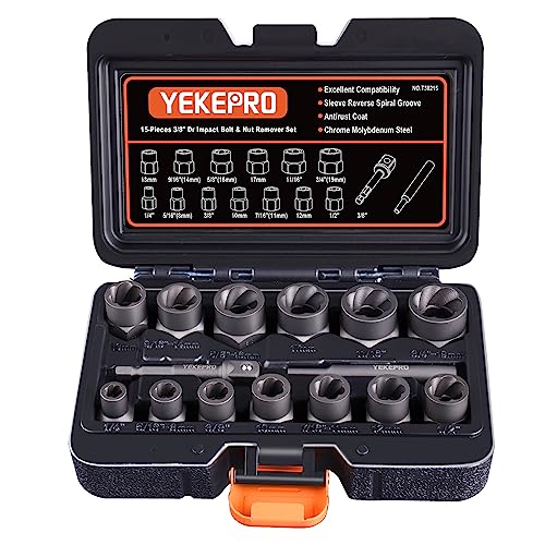 15-Piece Impact Socket & Bolt Extractor Set – 3/8-Inch Drive, Metric/SAE, Cr-Mo Steel, 6-Point Design, With Ratchet & Carrying Case