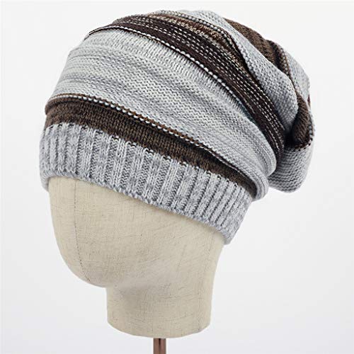 DaoAg Unisex Patchwork Fleece Lined Headwear Cable Knit Beanie Hat Chunky Outdoor Hat (Gray, 56-58cm)