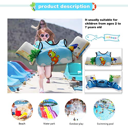 VIEKUU Toddler Swim Vest Child Life Jacket Kids Life Vest Swimming Pool Training Swim Aid for Baby Learn to Swim 2-6 Years Old 15-30KG(Hippocampus)