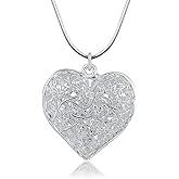 Jewelry Celebrity Filigree Heart Pendant Necklace, Sterling Silver, Floral Design with Snake Chain
