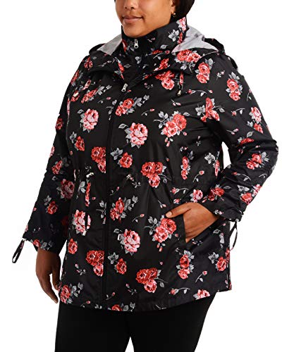 Details Women's Plus Size Packable Anorak Jacket, Black/Chianti Rose, 2X