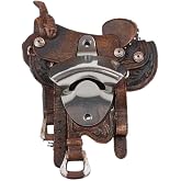 Ebros Gift Western Cowboy Farm Country Rustic Horse Saddle in Faux Tooled Leather Finish Wall Mounted Soda Beer Glass Bottle Cap Stainless Steel Metal Opener Sculpture Man Cave Accent
