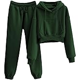 VATEAMI Womens Fleece 2 Piece Outfits Sweatsuit Crop Hooded Pullover Sweatshirt Top Jogger Sweatpants Tracksuits Set